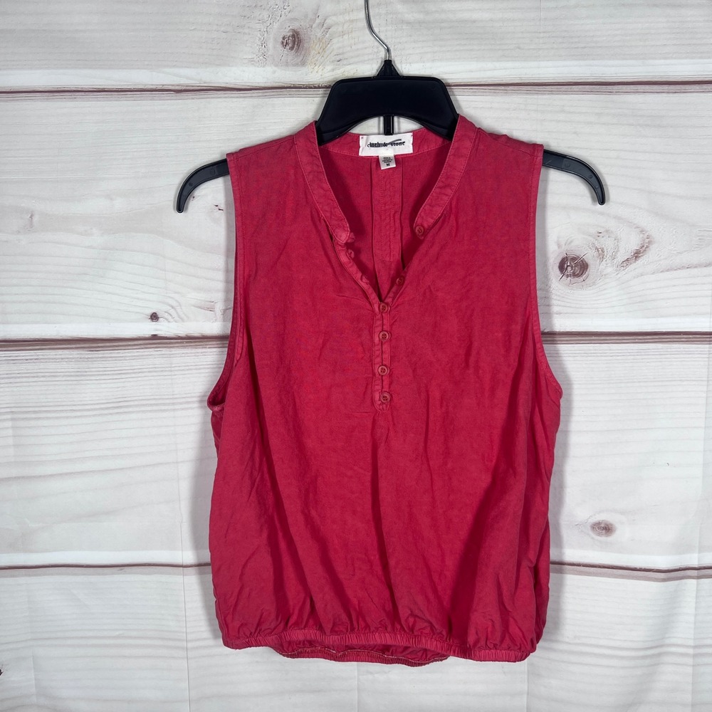 Cloth & Stone Sleeveless Henley Top Women M Red Solid Linen Blend Blouse Casual